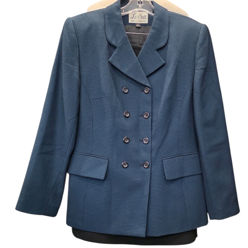 Le Suit Teal/Black Double-Breasted Skirt/Suit